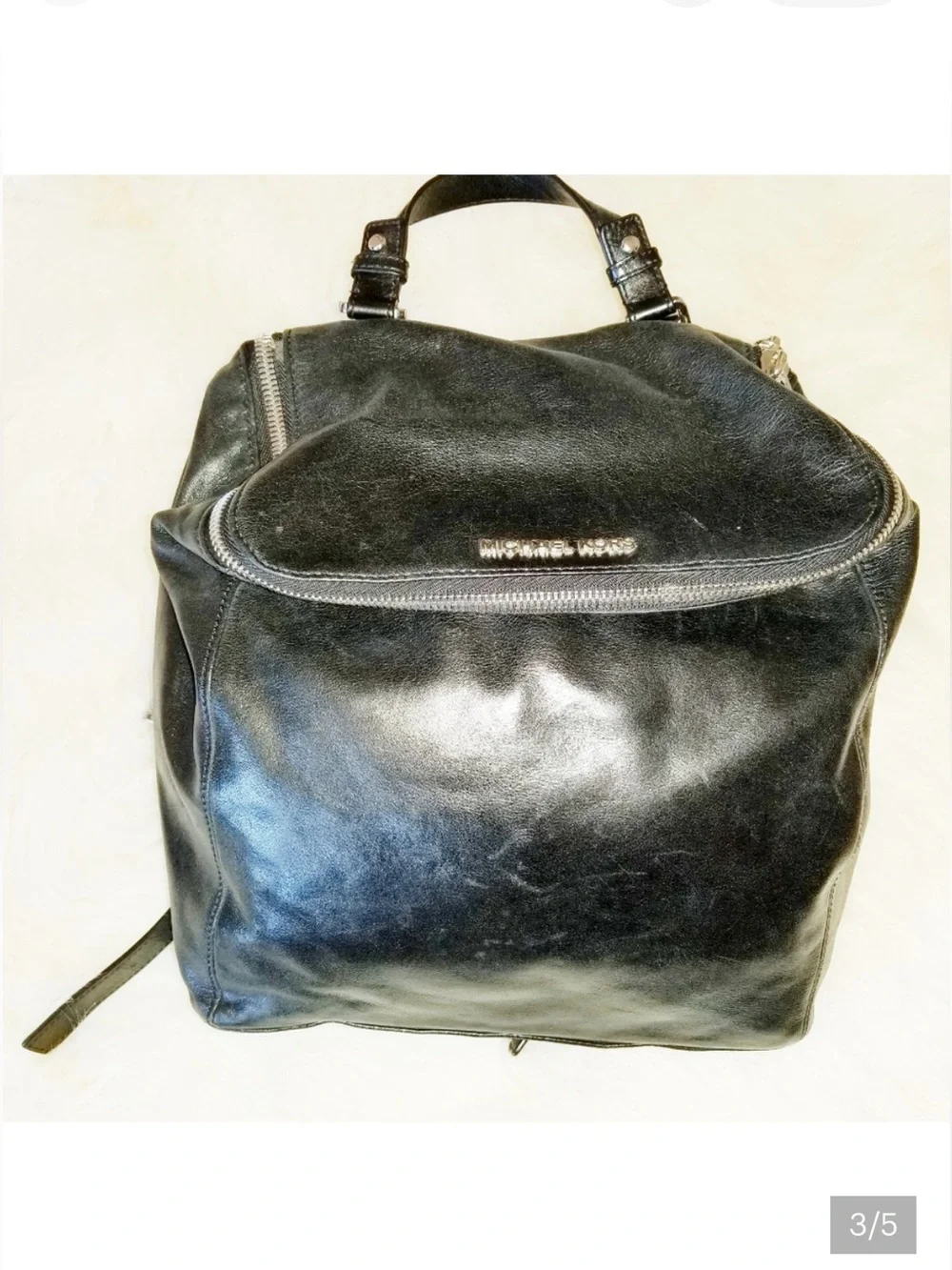Michael Kors Shiny Black Leather Backpack with Silver Logo